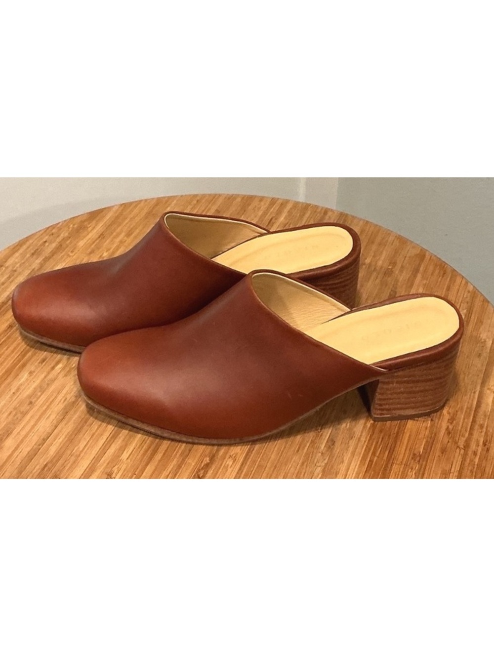 NWOB Nisolo All Day Heeled Mule Cognac, Size 8